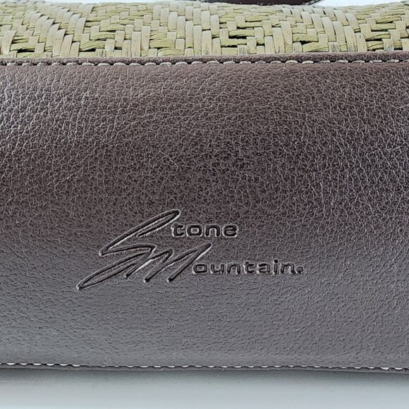 Stone Mountain Green Leather Weaved Straw Look Purse Shoulder Handbag - Picture 4 of 14